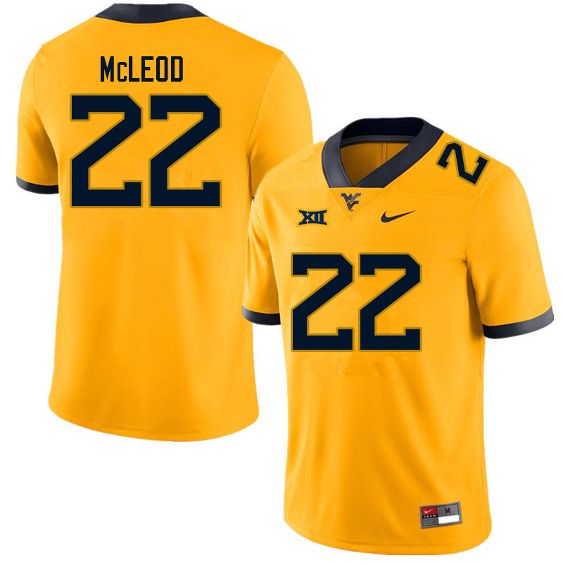 NCAA Men's Saint McLeod West Virginia Mountaineers Gold #22 Nike Stitched Football College Authentic Jersey FB23S22TE